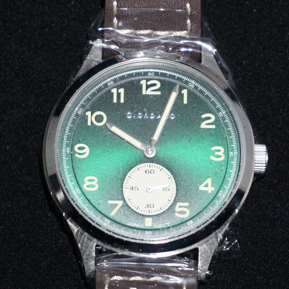 Giordano Brown Leather Band Watch with Green Face